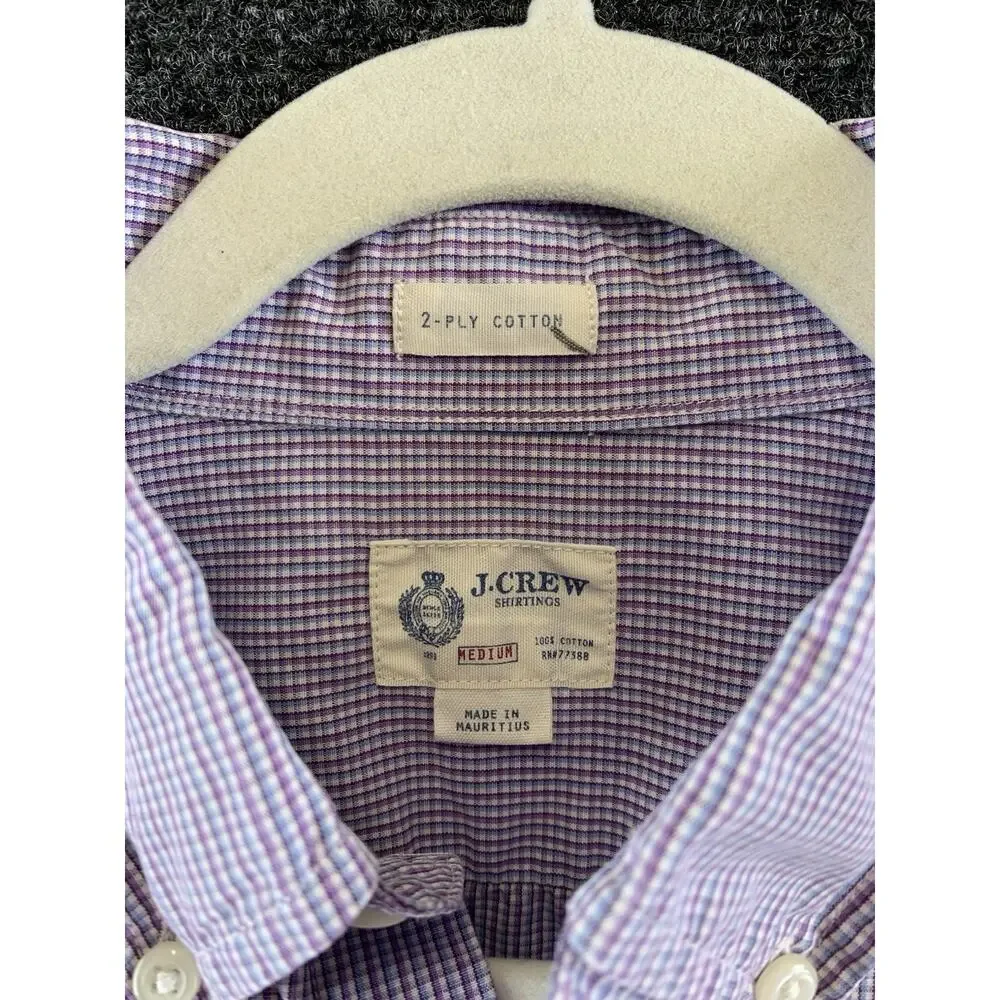 J. Crew Shirt Mens Medium 15-15.5 Purple White Micro Gingham Check 2-Ply Cotton